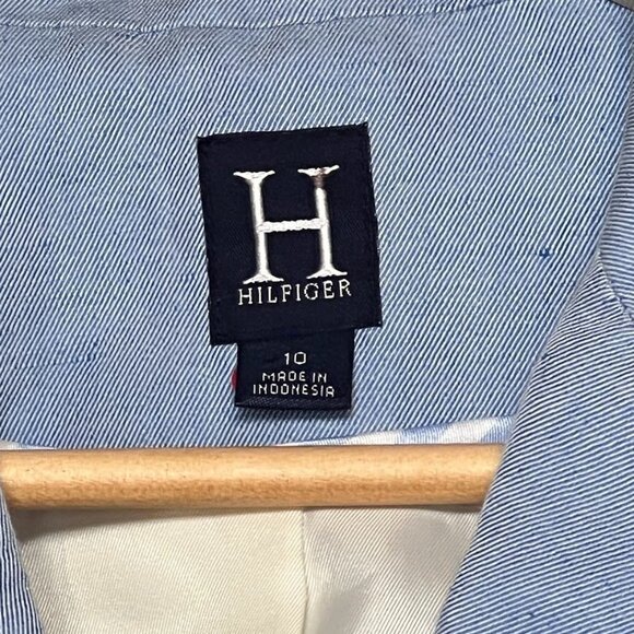 H Hilfiger Button Up Suit Jacket Pockets Women's 10 Linen Cotton Powder Blue - Picture 5 of 9